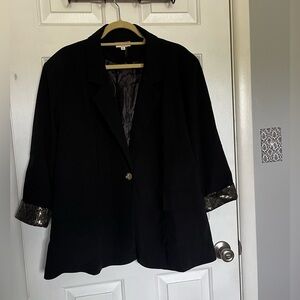 Boutique Chic Black Blazer with Gold Detailing